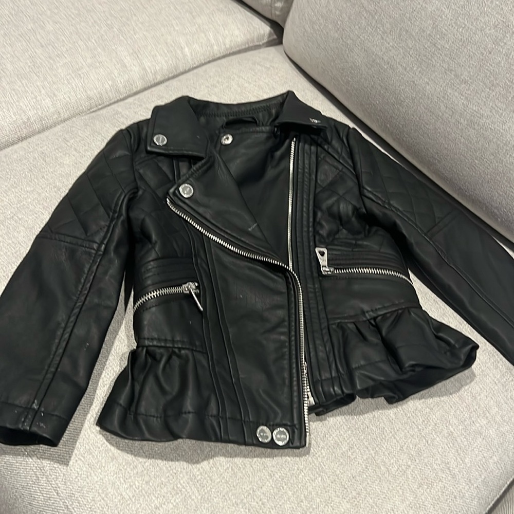 Used leather jacket for toddler size 3T black peplum.